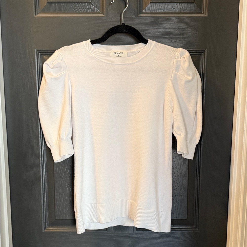 Zenana White Puff Sleeve Blouse